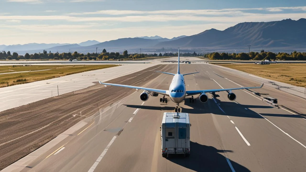 Aeropuerto extenso, luz y distancia