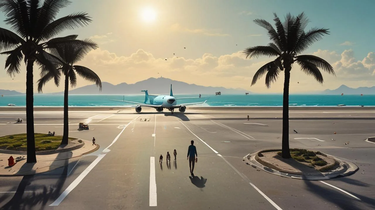Aeropuerto soleado y vasto, en calma