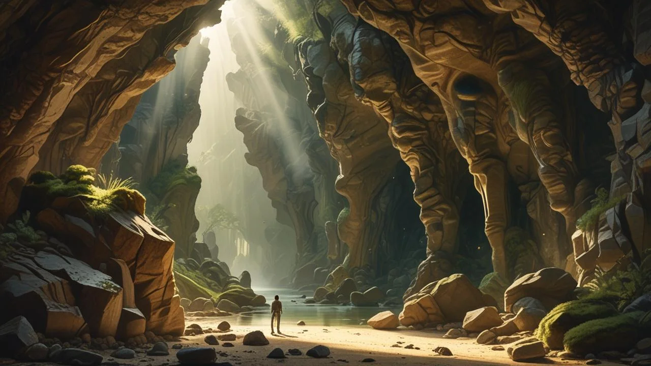 Una cueva húmeda, iluminada por la luz