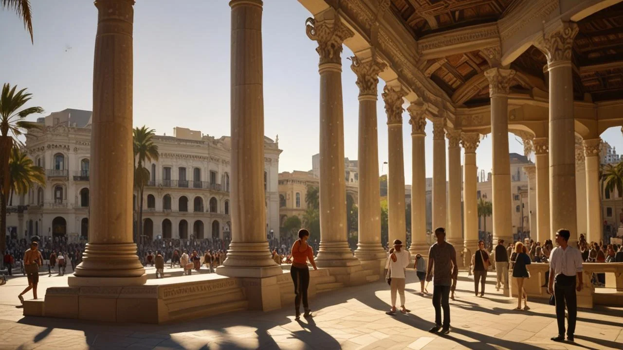 Sol radiante ilumina plaza histórica y diversa