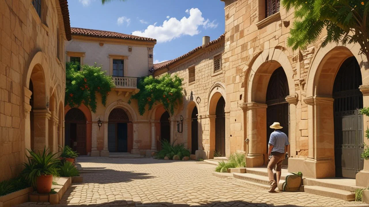 Un plaza antigua, soleada y serena