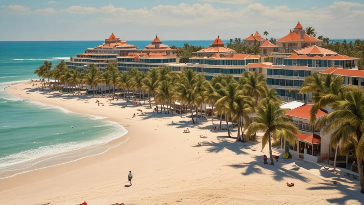 Resort tropical reluce en la arena