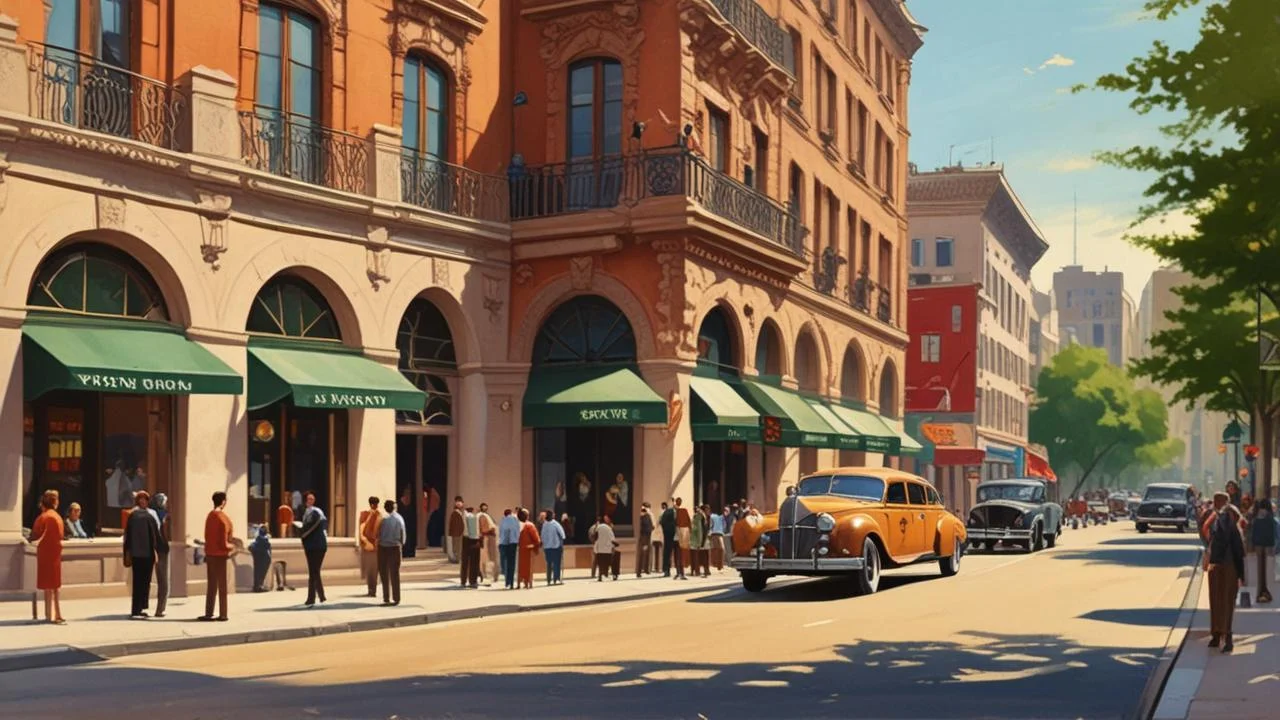 Ciudad vibrante bajo sol tenue