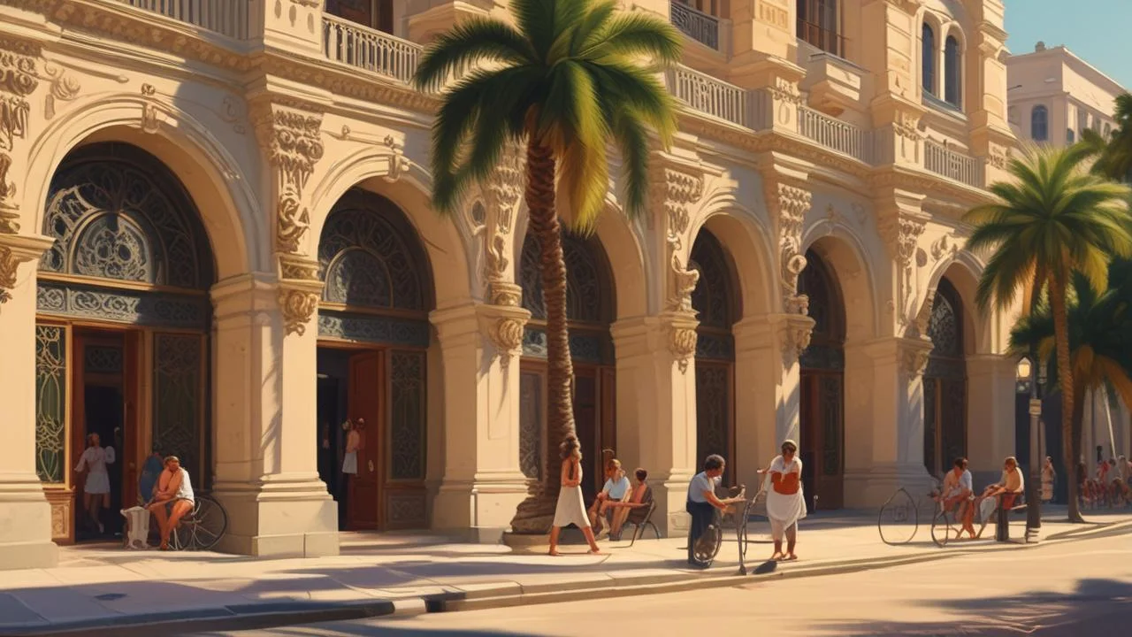 Sol cálido, plaza elegante y tranquila