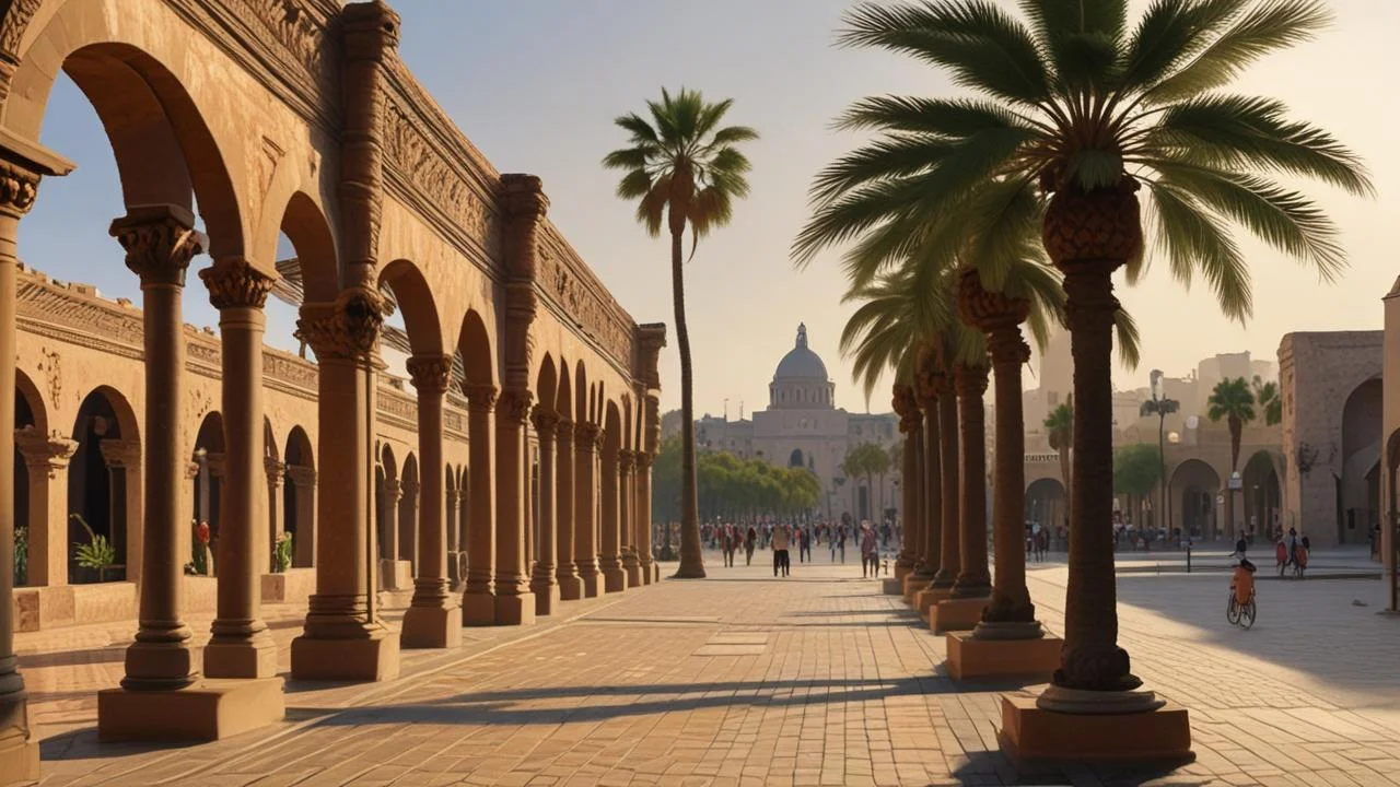 Un sol cálido baña un plaza antigua