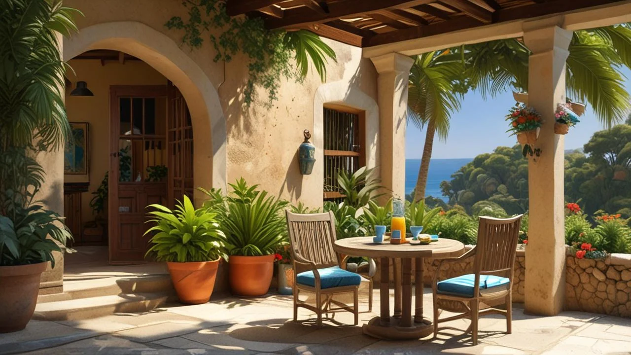 Sol cálido, patio sereno y naturaleza